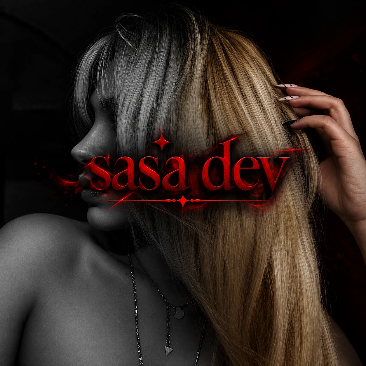 Sasa Dev signature artwork in red and black